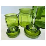 Very Nice Group of Retro Mid Century Green Glass Canister Jars