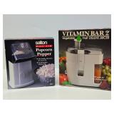 2 New in Box Kitchen Appliances - Vitamin Bar 2 Deluxe Juicer & Salton Popcorn Popper