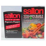 2 New in Box Kitchen Appliances - Vitamin Bar 2 Deluxe Juicer & Salton Popcorn Popper
