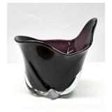Excellent Large Signed Organic Abstract Dark Purple Art Glass Bowl by Lisa R. Rowe