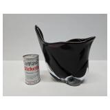 Excellent Large Signed Organic Abstract Dark Purple Art Glass Bowl by Lisa R. Rowe