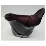 Excellent Large Signed Organic Abstract Dark Purple Art Glass Bowl by Lisa R. Rowe