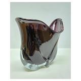 Excellent Large Signed Organic Abstract Dark Purple Art Glass Bowl by Lisa R. Rowe