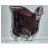 Excellent Large Signed Organic Abstract Dark Purple Art Glass Bowl by Lisa R. Rowe