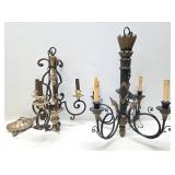2 Ornate Hanging Metal Chandelier Light Fixtures