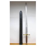 LARGE Stainless Steel Sword w/Wood Handle, Solid Brass Guard, & Leather Sheath - New In Box #3