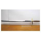 LARGE Stainless Steel Sword w/Wood Handle, Solid Brass Guard, & Leather Sheath - New In Box #6