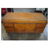 Antique Wood Chest with Contents - Car Parts, Lights