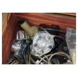 Antique Wood Chest with Contents - Car Parts, Lights
