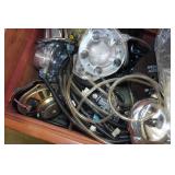 Antique Wood Chest with Contents - Car Parts, Lights