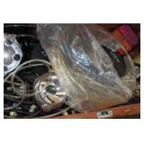 Antique Wood Chest with Contents - Car Parts, Lights