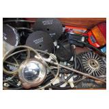 Antique Wood Chest with Contents - Car Parts, Lights