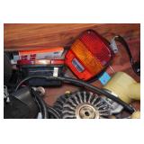 Antique Wood Chest with Contents - Car Parts, Lights