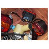 Antique Wood Chest with Contents - Car Parts, Lights