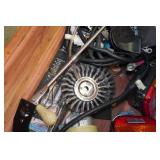 Antique Wood Chest with Contents - Car Parts, Lights