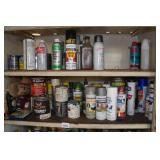 Contents of Cabinet - Chemicals, Paint, Bottle Jack