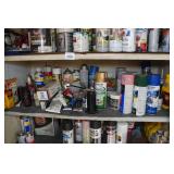 Contents of Cabinet - Chemicals, Paint, Bottle Jack