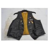 Vintage Black Leather Vest with Pins - Size 42