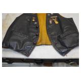 Vintage Black Leather Vest with Pins - Size 42