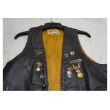 Vintage Black Leather Vest with Pins - Size 42