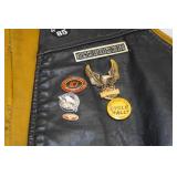 Vintage Black Leather Vest with Pins - Size 42