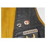 Vintage Black Leather Vest with Pins - Size 42