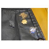 Vintage Black Leather Vest with Pins - Size 42