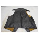 Vintage Black Leather Vest with Pins - Size 42