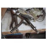 Assorted Tools - Channellock, Bench Vise, Vise Grips