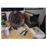 Metal Shelf with Contents - Sunflower Heater, Belt Sander, Sprinkler Parts