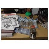 Metal Shelf with Contents - Sunflower Heater, Belt Sander, Sprinkler Parts