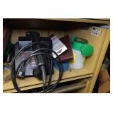 Metal Shelf with Contents - Sunflower Heater, Belt Sander, Sprinkler Parts