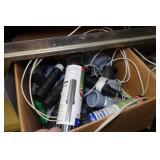 Metal Shelf with Contents - Sunflower Heater, Belt Sander, Sprinkler Parts