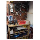 Metal Shelf and Parts - Shocks, Belts, Fish Tape, Snap-On Driver