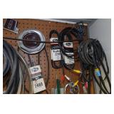 Metal Shelf and Parts - Shocks, Belts, Fish Tape, Snap-On Driver