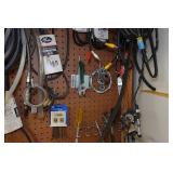 Metal Shelf and Parts - Shocks, Belts, Fish Tape, Snap-On Driver