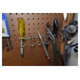 Metal Shelf and Parts - Shocks, Belts, Fish Tape, Snap-On Driver