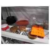 Vintage clay pans, wood bowls and o...