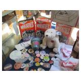 Vintage sports collectibles, button...