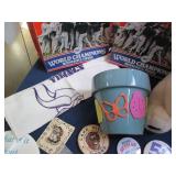 Vintage sports collectibles, button...