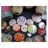 Vintage sports collectibles, button...