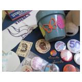 Vintage sports collectibles, button...