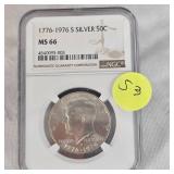 NGC 1776-1976 Kennedy MS66 Silver Bicentennial 50c
