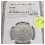 NGC 1776-1976 Kennedy MS66 Silver Bicentennial 50c