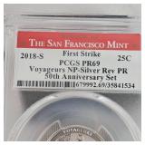 2018 S First Strike 25c PCGS-PR69 Voyageurs NP-Silver Rev PR 50th Ann Coin