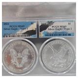 2021 Silver Eagle PCGS MS69, Type 1-2021 Silver Eagle PCGS MS69 Type 2