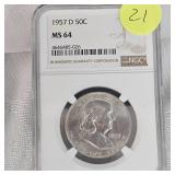 1957 D Franklin NGC MS64 50c