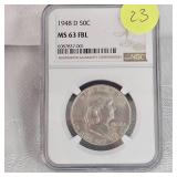 1948 D Franklin NGC MS63 FBL 50c