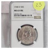 1948 D Franklin NGC MS63 FBL 50c
