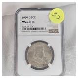 1950 D Franklin NGC MS63 FBL 50c